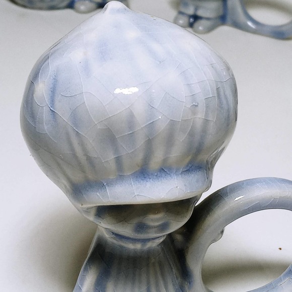 Big Head Kids Napkin Rings Blue Ceramic Baskets Set of 6 Napkin Holders (j) - Picture 6 of 8